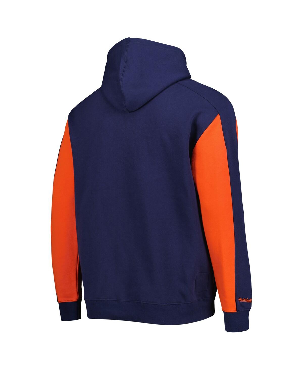 Mitchell & Ness Men's  Navy, Orange Houston Astros Colorblocked Fleece Pullover Hoodie In Navy,orange