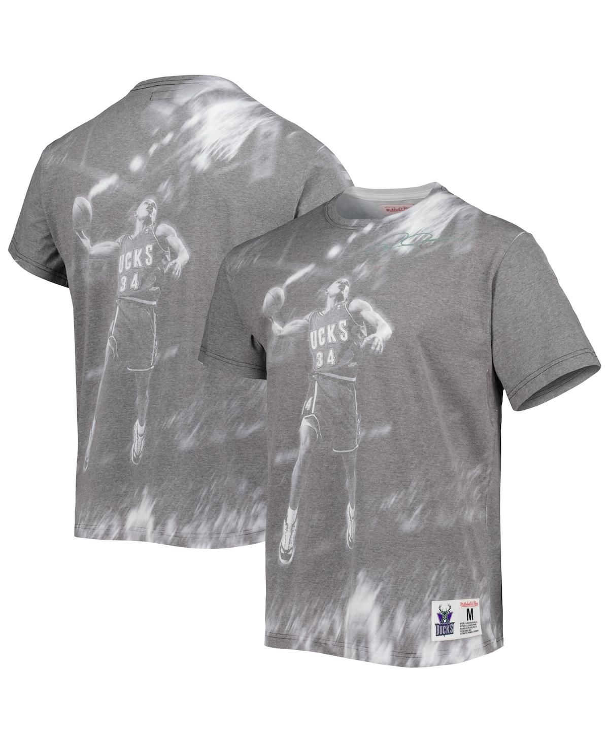 Мужская футболка Ray Allen Heather Gray Milwaukee Bucks с круглым вырезом горловины