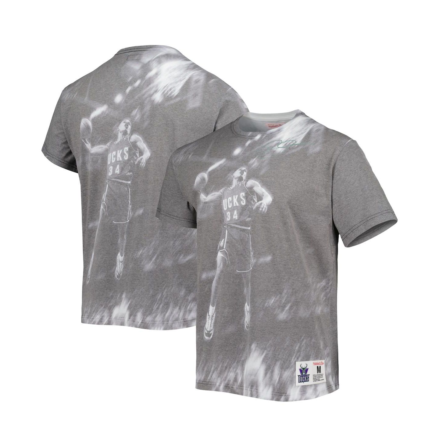 Мужская футболка Mitchell & Ness Ray Allen Heather Gray Milwaukee Bucks Above The Rim — фото 1