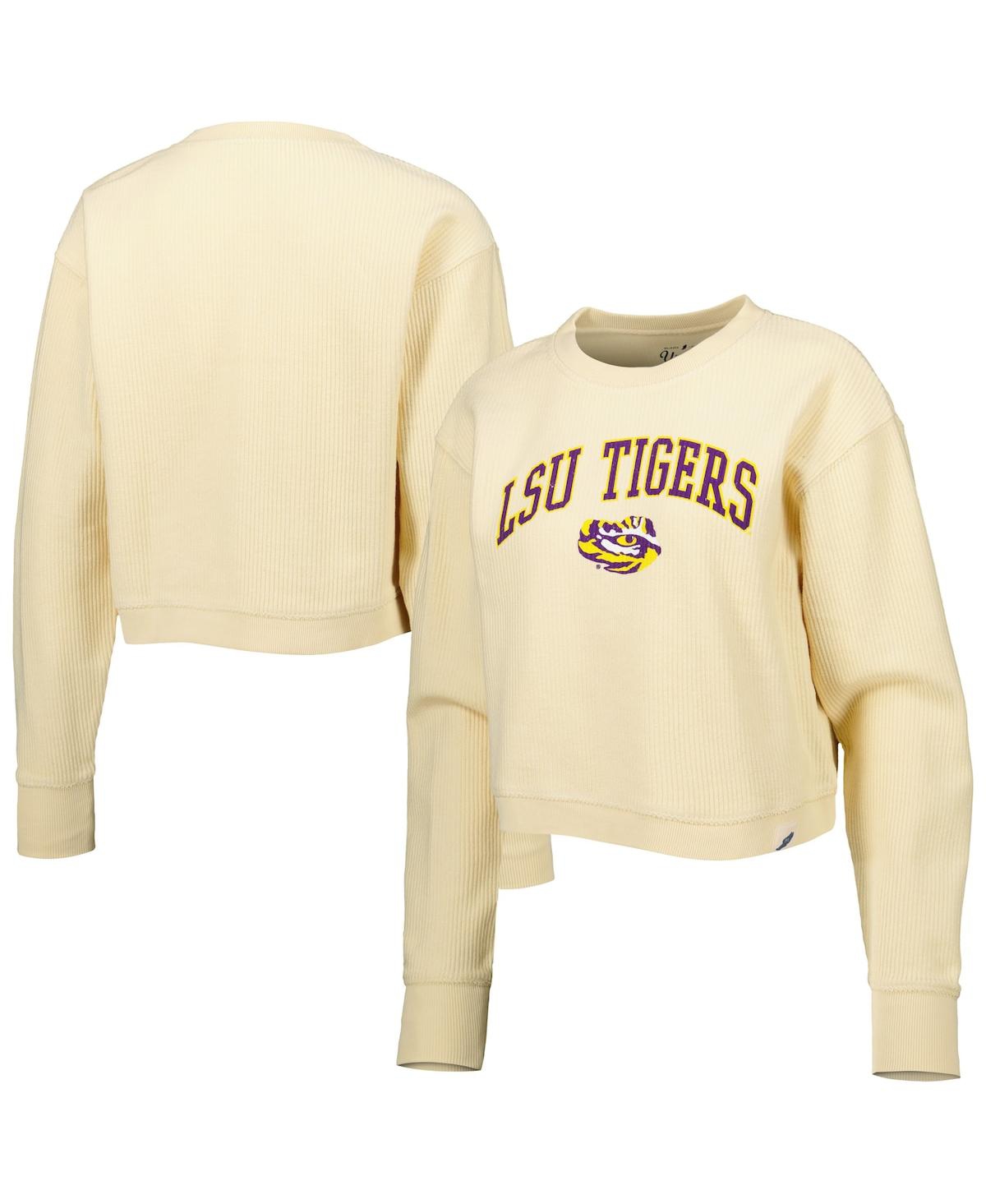 LEAGUE COLLEGIATE WEAR WOMEN'S LEAGUE COLLEGIATE WEAR CREAM LSU TIGERS CLASSIC CAMPUS CORDED TIMBER SWEATSHIRT