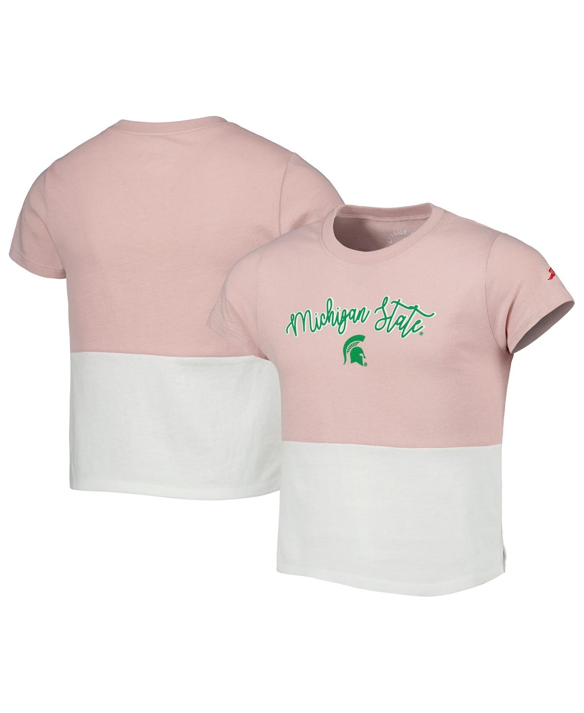 LEAGUE COLLEGIATE WEAR GIRLS YOUTH LEAGUE COLLEGIATE WEAR PINK, WHITE MICHIGAN STATE SPARTANS COLORBLOCKED T-SHIRT