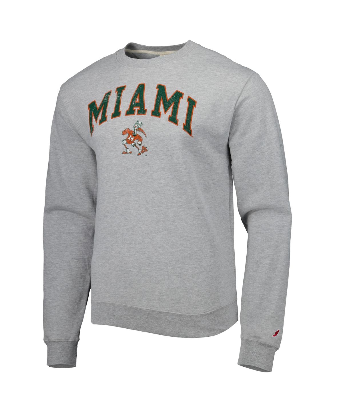 LEAGUE COLLEGIATE WEAR MEN'S LEAGUE COLLEGIATE WEAR GRAY MIAMI HURRICANES 1965 ARCH ESSENTIAL FLEECE PULLOVER SWEATSHIRT 