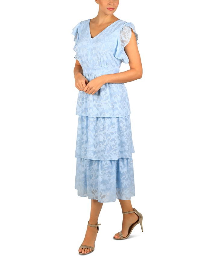 julia jordan Women's V-Neck Flutter-Sleeve Tiered Dress - Macy's