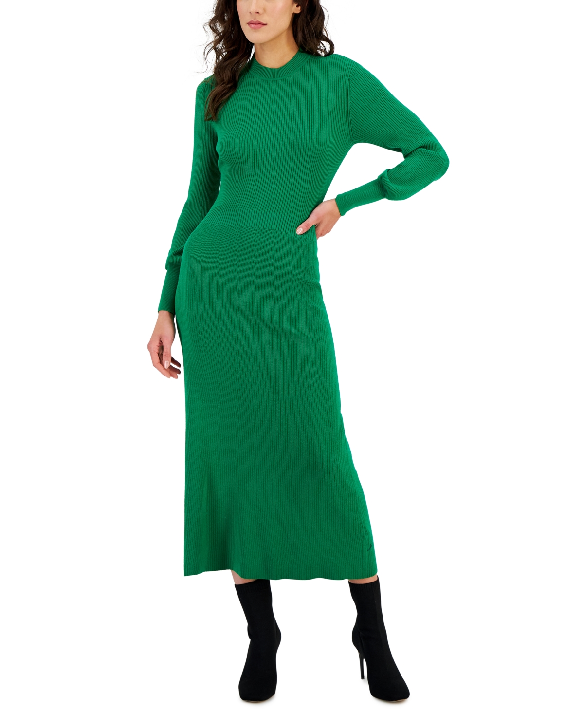 Hugo Women's Solid Mock-neck Cutout Slim Sweater Dress In Med Green