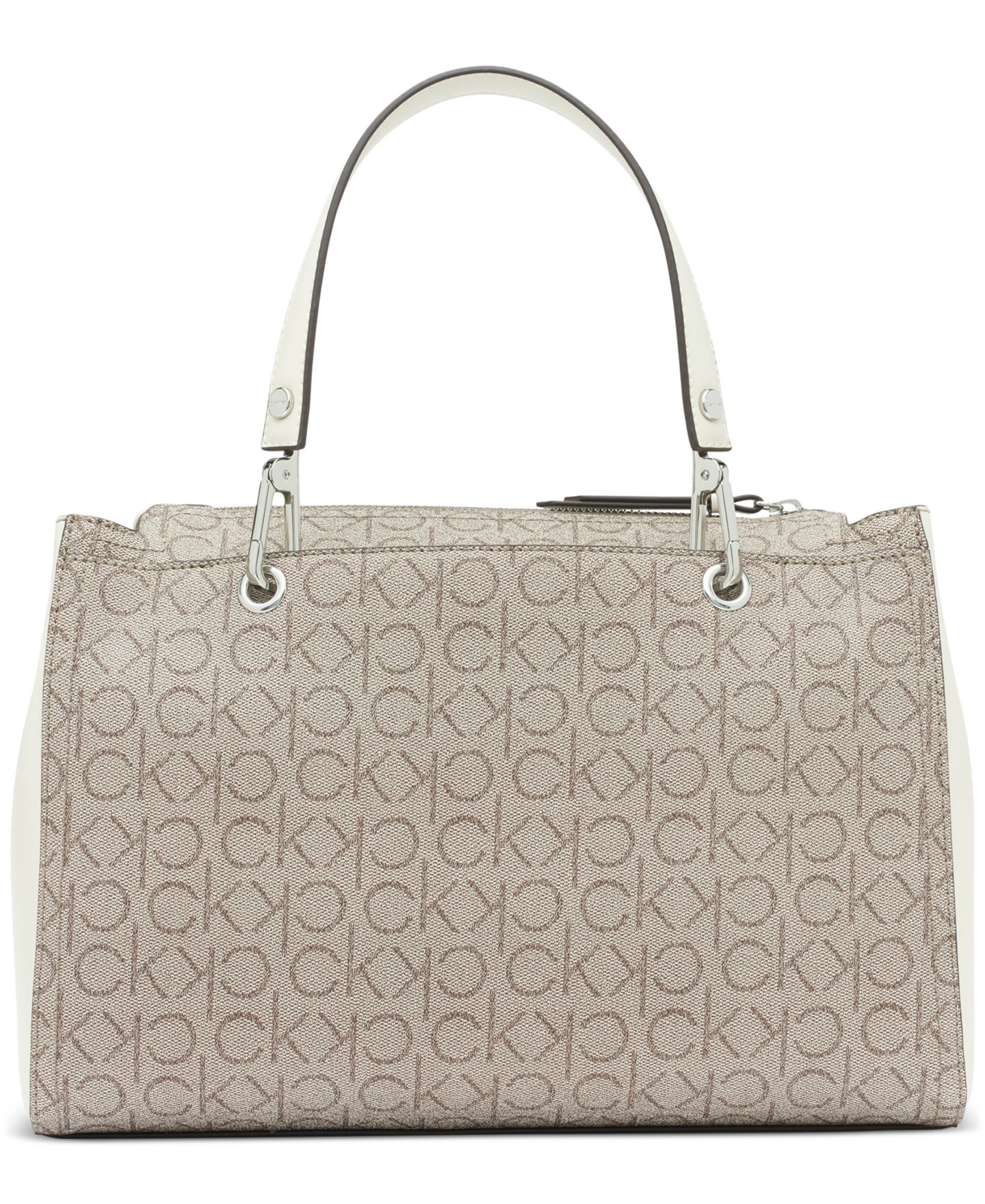Женская сумка Calvin Klein Garnet Signature Triple Compartment Top Zipper Satchel, цвет: Миндальный / Белый — фото 4
