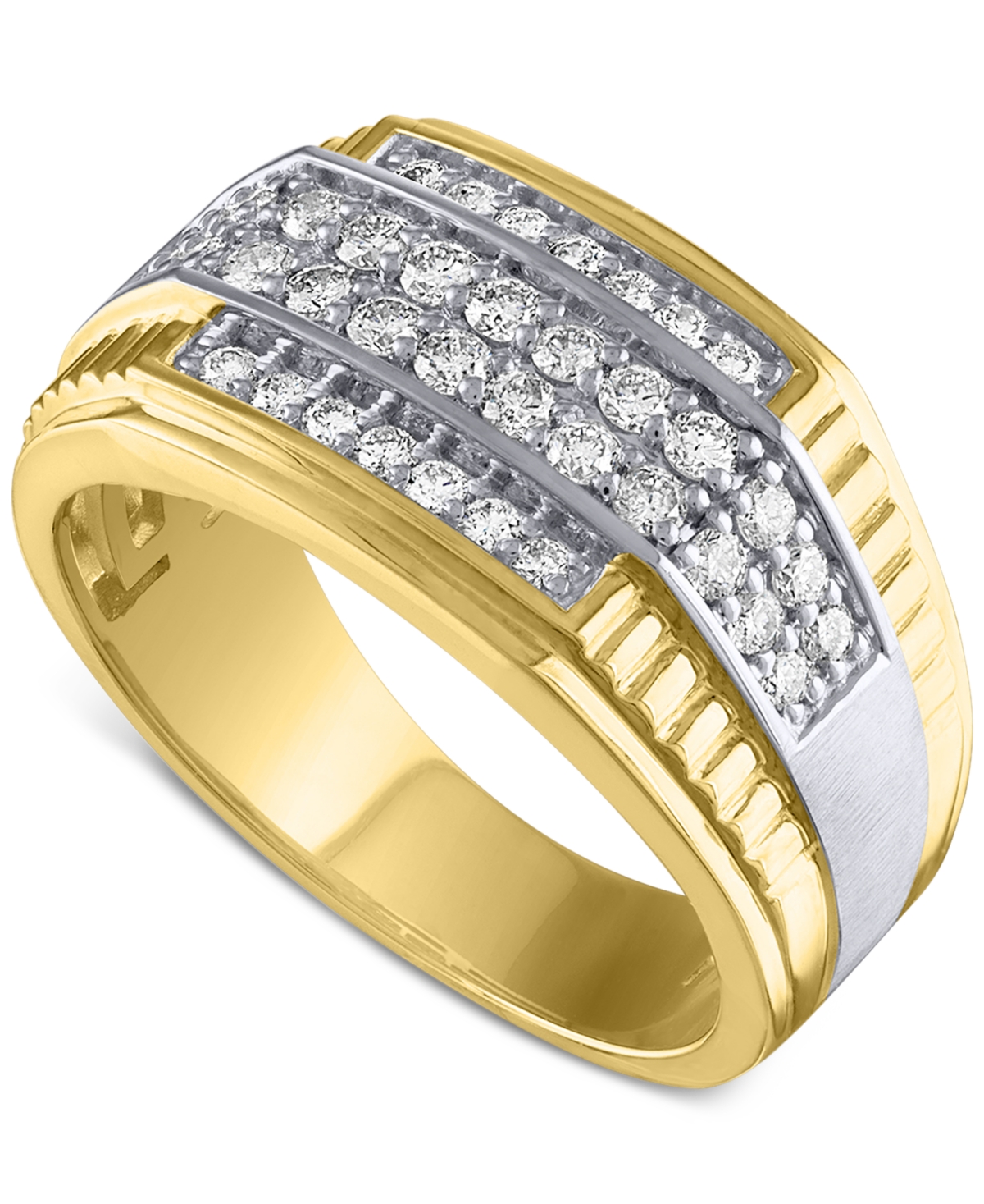 Macy's Men's Diamond Horizontal Cluster Ring (3/4 Ct. T.w.) In 10k Gold In Yellow Gold