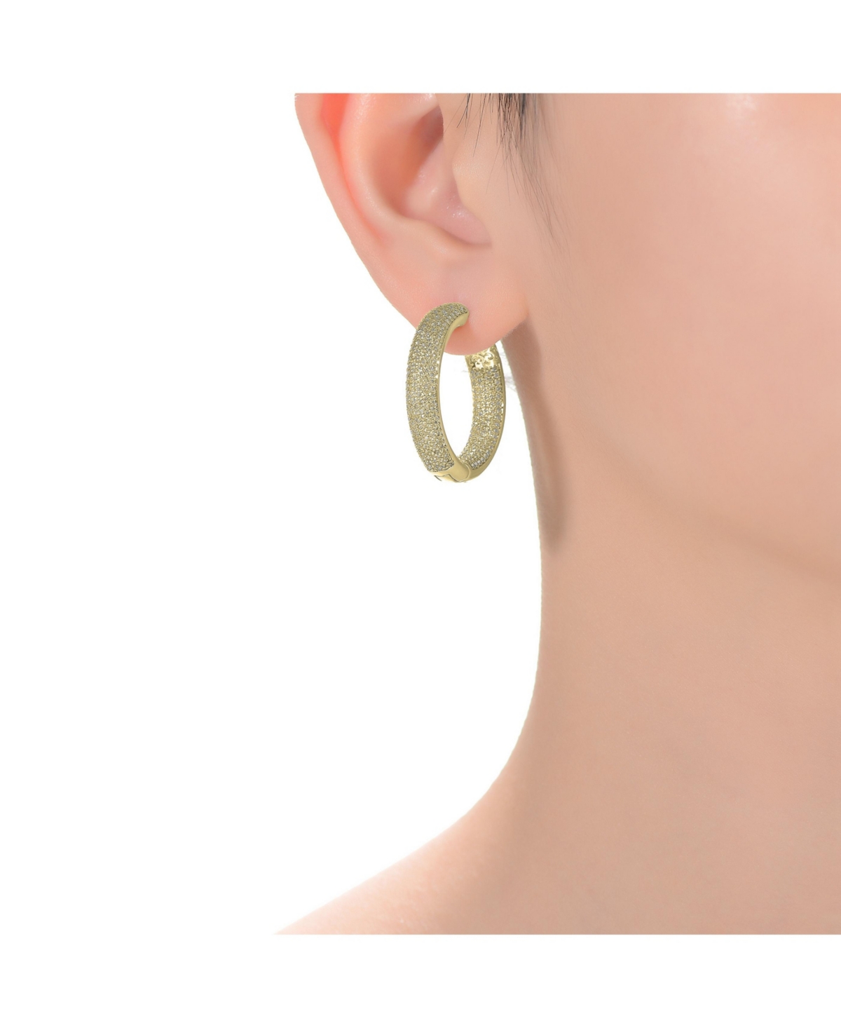 Rachel Glauber Ra Rhodium Plated Clear Round Cubic Zirconia Pave Hoop Earrings