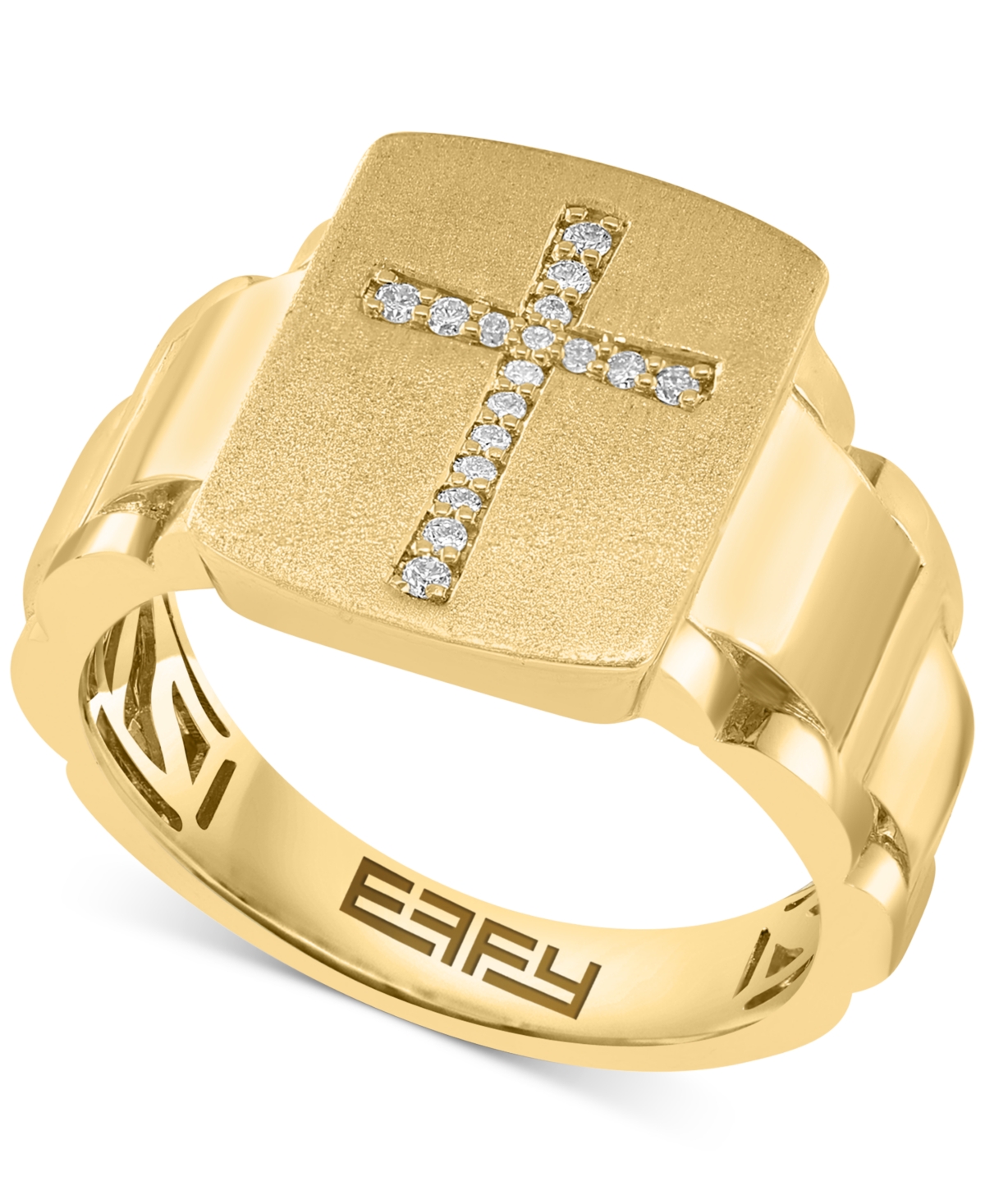 Effy Collection Effy Men's Diamond Cross Ring (1/10 Ct. T.w.) In 10k Gold In K Yellow Gold