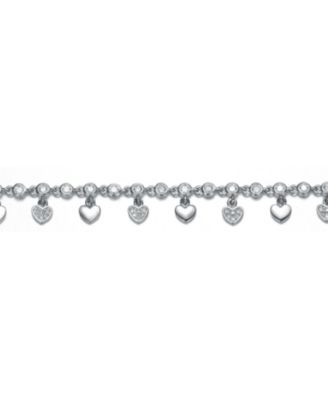 Kids/Teens White Gold Plated Cubic Zirconia Adjustable Heart Bracelet