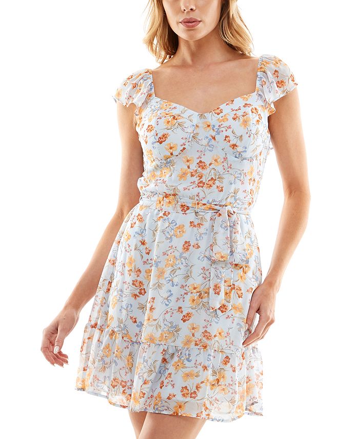 Printed Embellished Flutter-Sleeve Dress