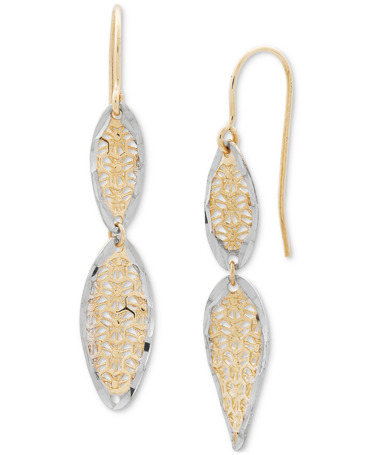 Macy's Textured Openwork Two-tone Double Drop Earrings In 10k Gold, Created For  In K Yellow Gold