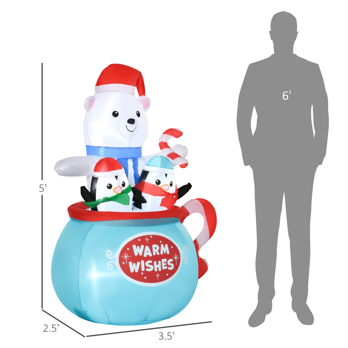 Outsunny 5' Inflatable Christmas Polar Bear Led Yard Holiday Decoration