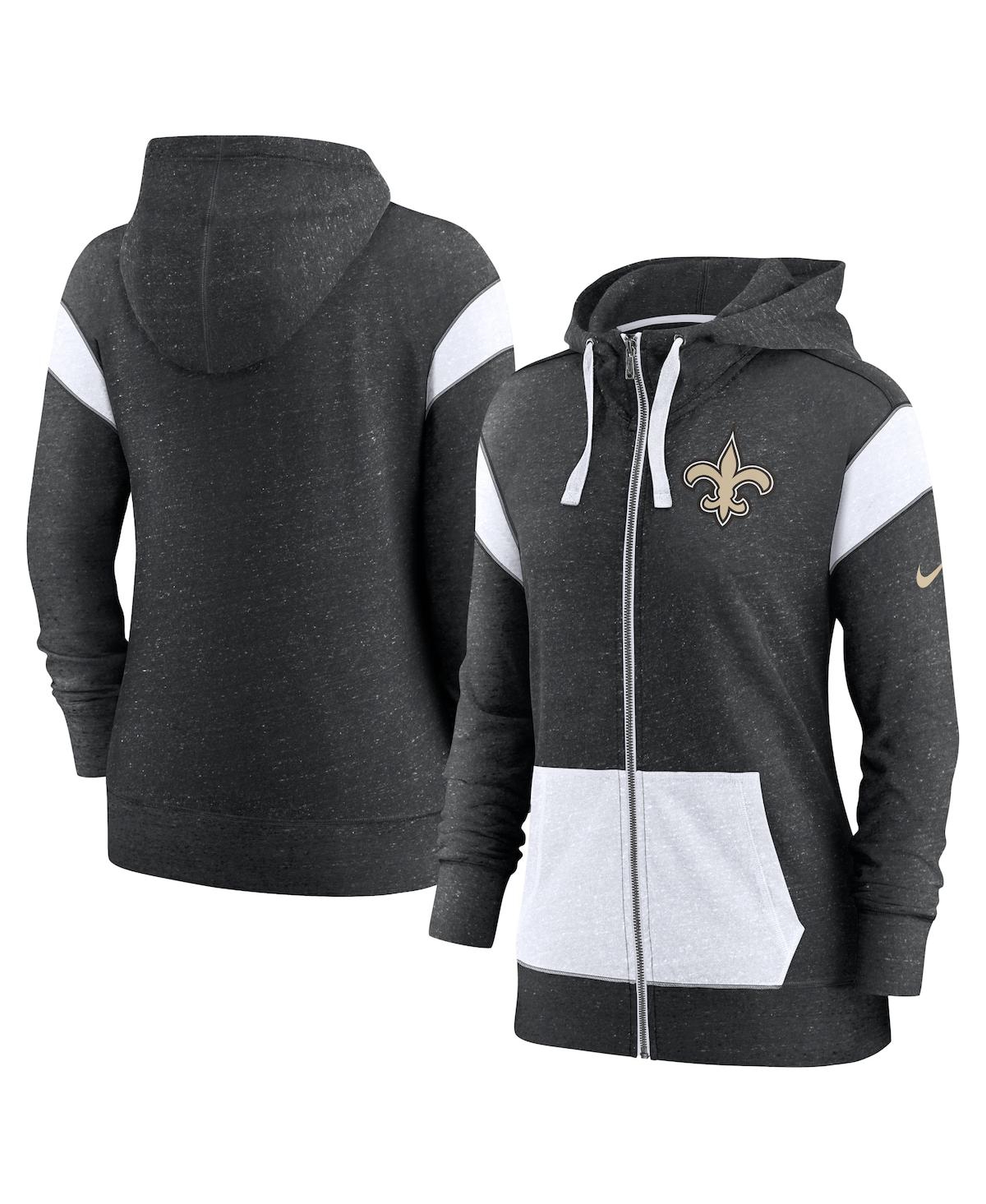 NIKE WOMEN'S NIKE HEATHERED BLACK AND WHITE NEW ORLEANS SAINTS MONACO FULL-ZIP HOODIE