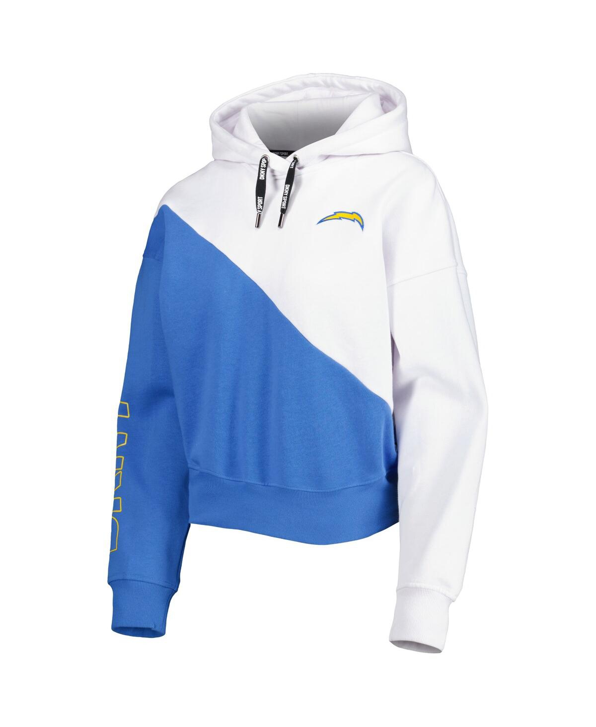 Shop Dkny Women's  Sport White And Powder Blue Los Angeles Chargers Bobbi Color Blocked Pullover Hoodie In White,powder Blue