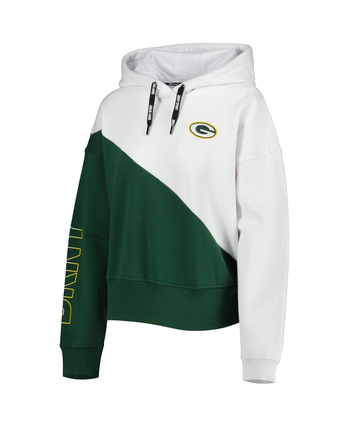Shop Dkny Women's  Sport White And Green Green Bay Packers Bobbi Color Blocked Pullover Hoodie In White,green