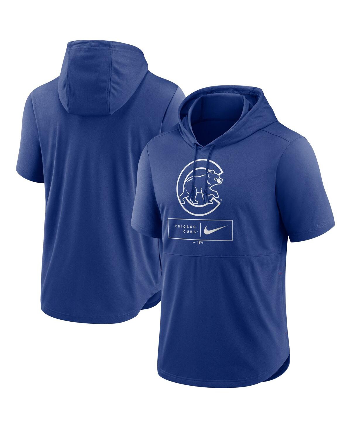 Shop Nike Men's  Royal Chicago Cubs Logo Lockup Performance Short-sleeved Pullover Hoodie