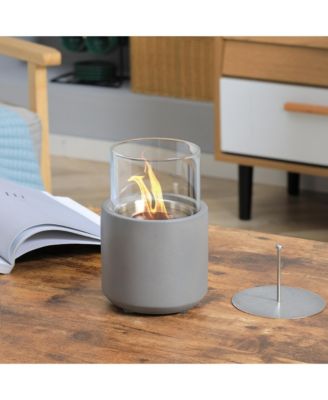 Tabletop Fireplace, Mini Concrete Ethanol Fire Bowl Lid Light Grey