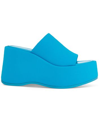 Blue Textured Wedge Heels for Women and Girls
