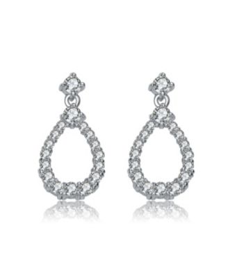 GV Sterling Silver White Gold Plated Clear Round Cubic Zirconia Open Pear Drop Earrings