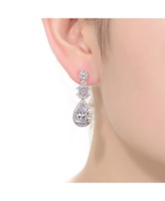Elegant Sterling Silver White Gold-Plated Clear Cubic Zirconia Drop Earrings