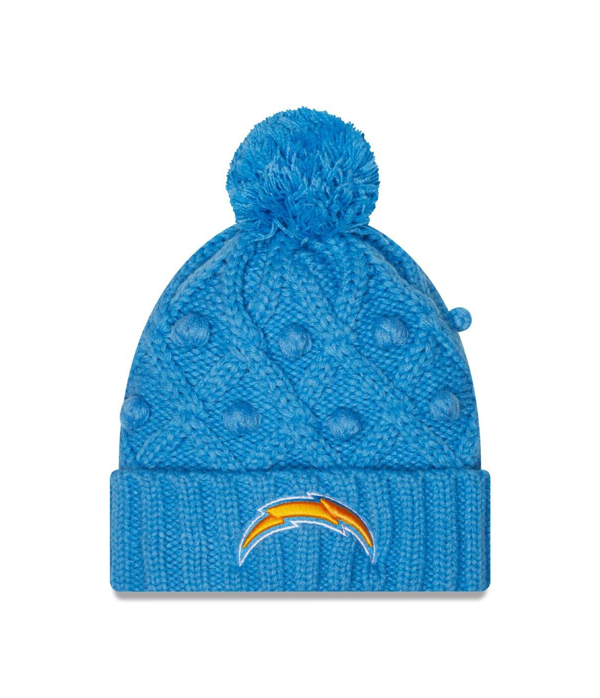 New Era Powder Blue Los Angeles Chargers Toasty Cuffed Knit Hat With Pom In Powder Blue