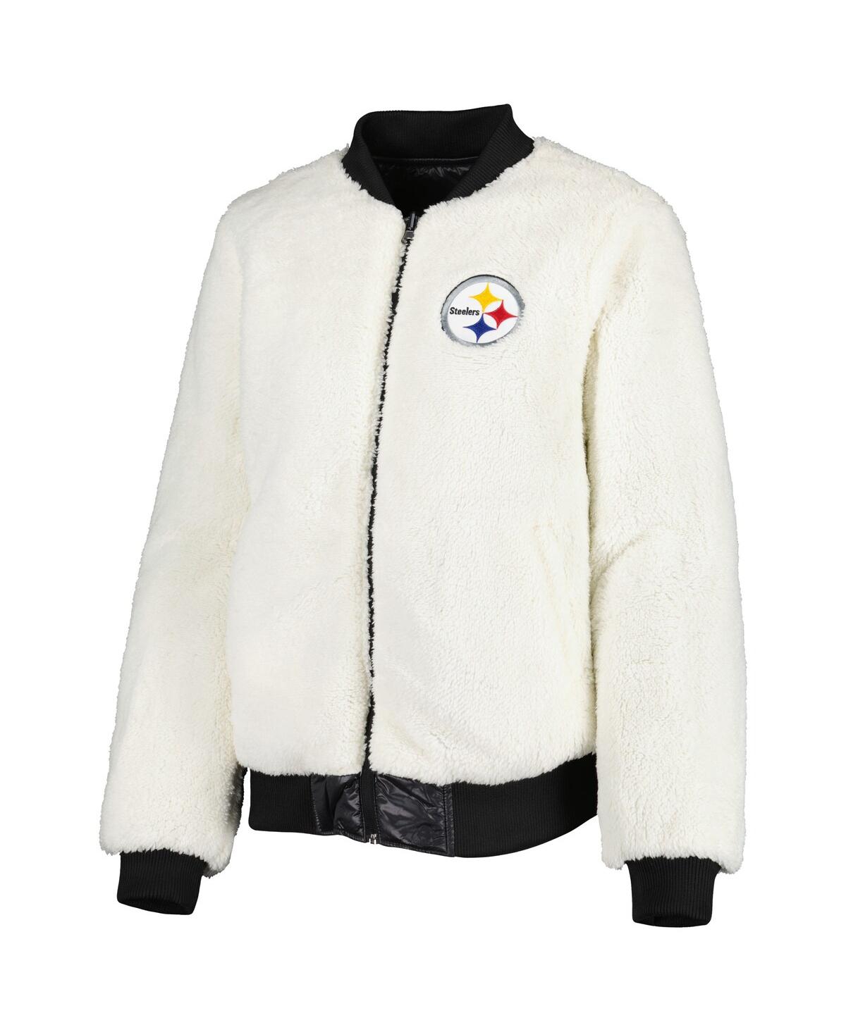 G-III 4HER BY CARL BANKS WOMEN'S G-III 4HER BY CARL BANKS OATMEAL, BLACK PITTSBURGH STEELERS SWITCHBACK REVERSIBLE FULL-ZIP J 