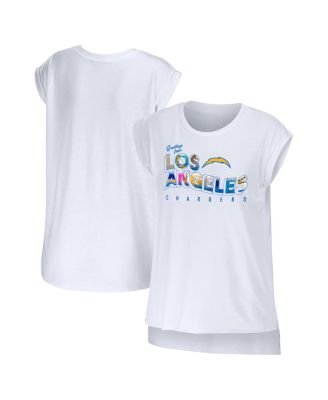 Women's White Los Angeles Chargers Greetings From Muscle T-shirt