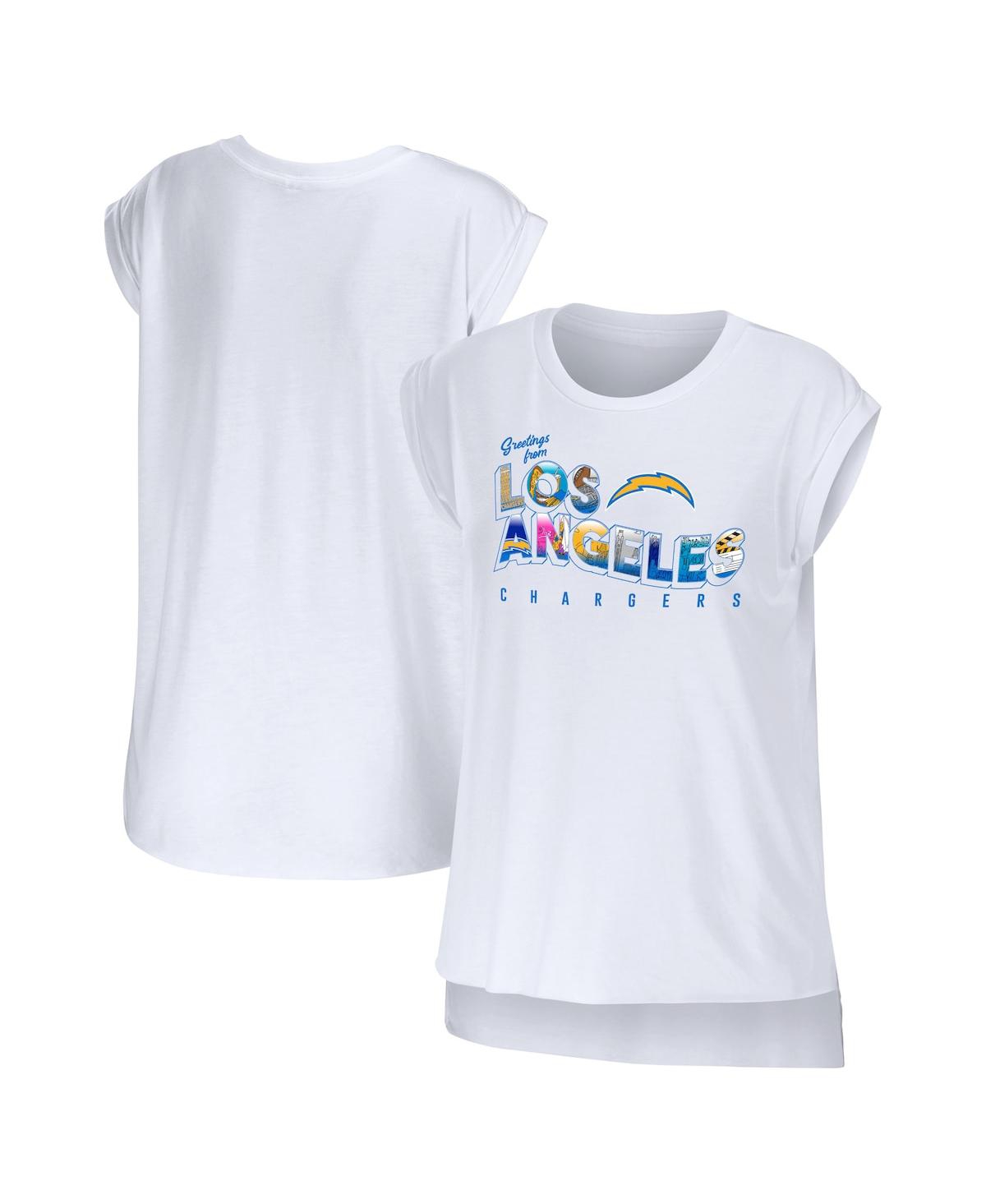 Shop Wear By Erin Andrews Women's  White Los Angeles Chargers Greetings From Muscle T-shirt