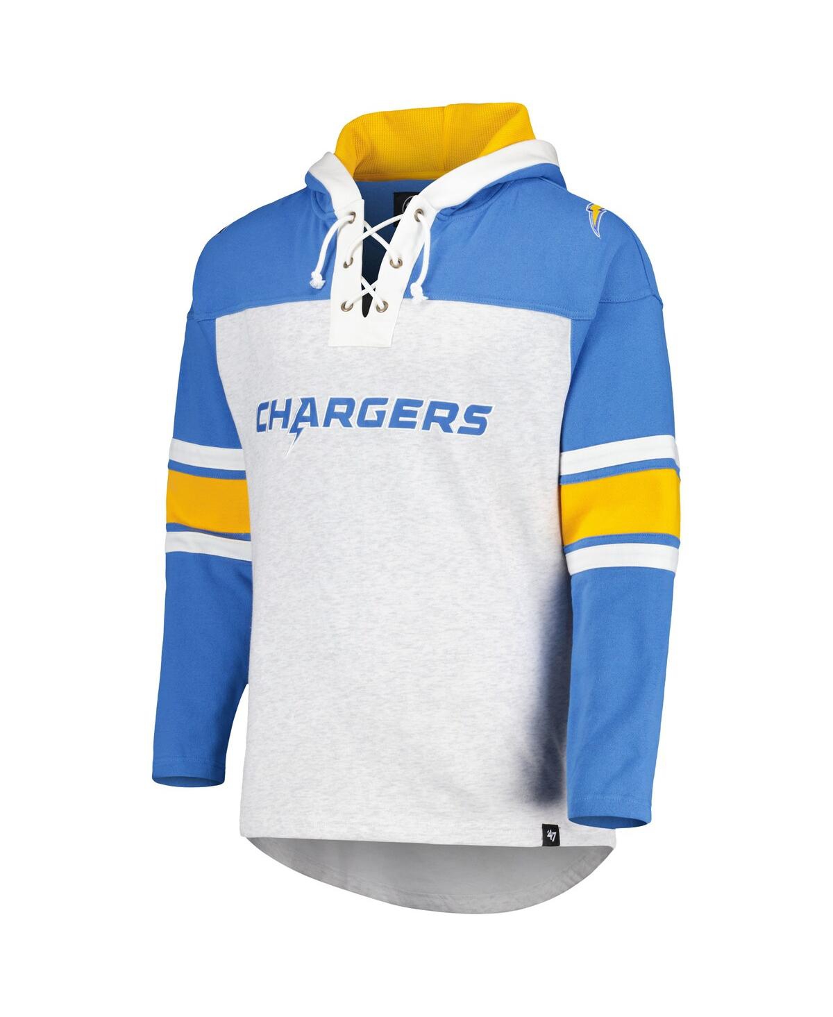 Shop 47 Brand Men's ' Los Angeles Chargers Heather Gray Gridiron Lace-up Pullover Hoodie