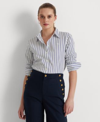 Lauren Ralph Lauren - Petite Striped Long Sleeve Buttoned Top