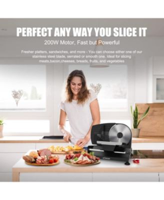 Electric Meat slicer for Home Use 200W Food Slicer with Removable Stainless Steel Blade, Adjustable Thickness, Meat Cutter Machine for Deli, Jerky, Fruit, Cheese, Bread, Salami, Bacon, Black