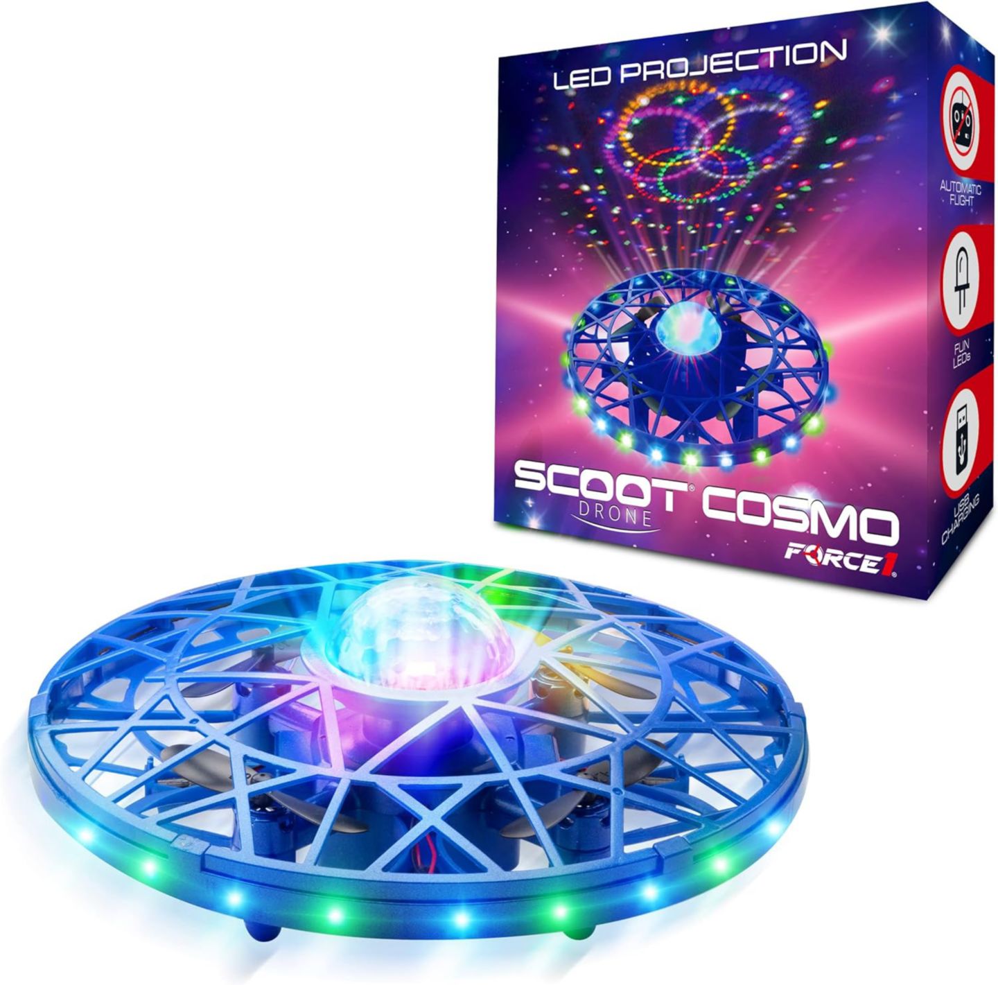 Детская игрушка Force1 Scoot Cosmo Hand-Controlled LED Ufo Drone, цвет: Синий — фото 1
