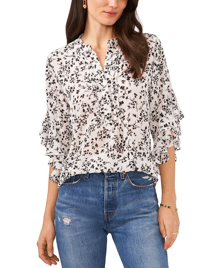 Vince Camuto Women's Printed Pintuck Flutter-Sleeve Blouse - Macy's