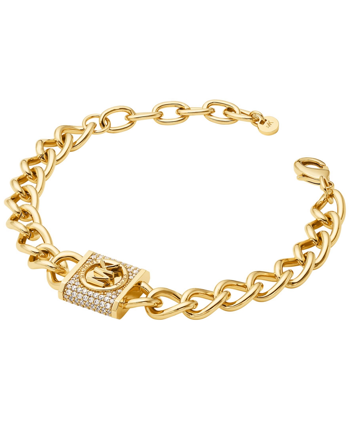 Shop Michael Kors Cubic Zirconia Pave Lock Chain Bracelet In Gold