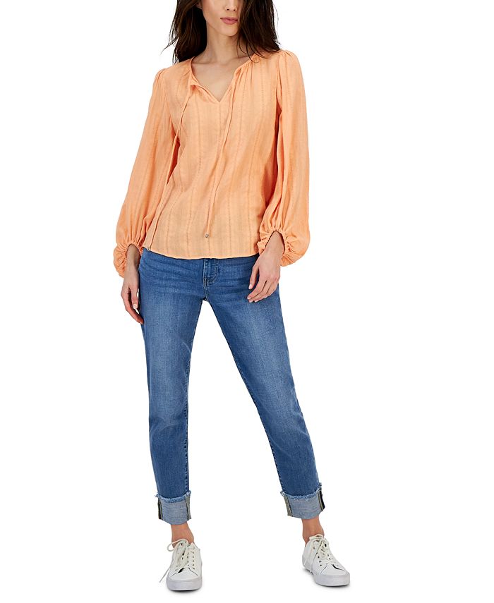 Tommy Hilfiger Puff Sleeve Peasant Top & Cuffed Tribeca Skinny Jeans -