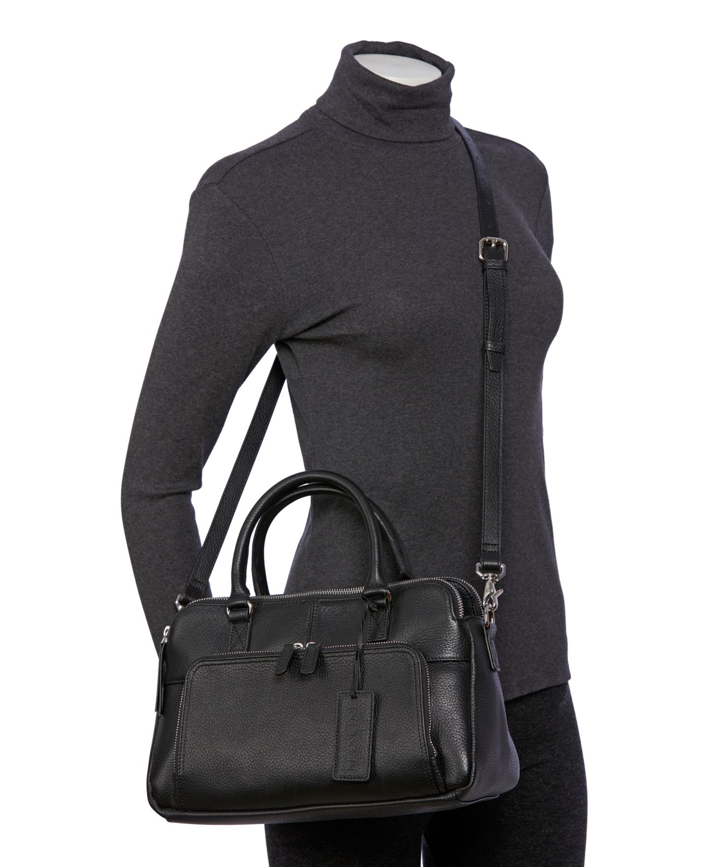 Женская сумка Mancini Jennifer Medium Pebbled Leather Crossbody Satchel, цвет: Чёрный — фото 6