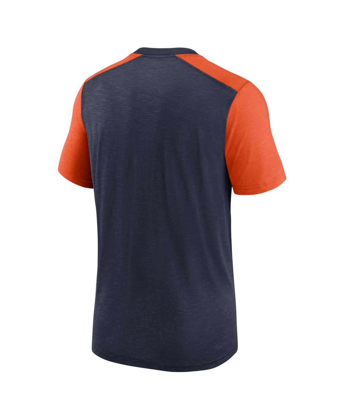 Shop Nike Men's  Heathered Navy, Heathered Orange Chicago Bears Color Block Team Name T-shirt In Heather Navy,heather Orange