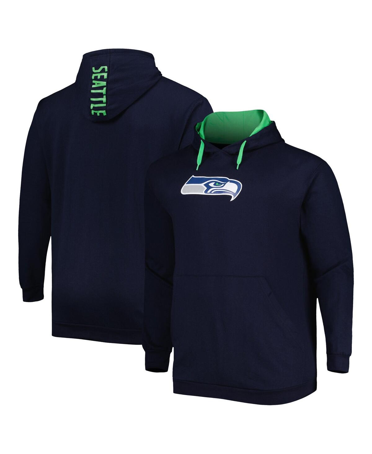 Profile Men's College Navy Seattle Seahawks Big And Tall Logo Pullover Hoodie In Navy