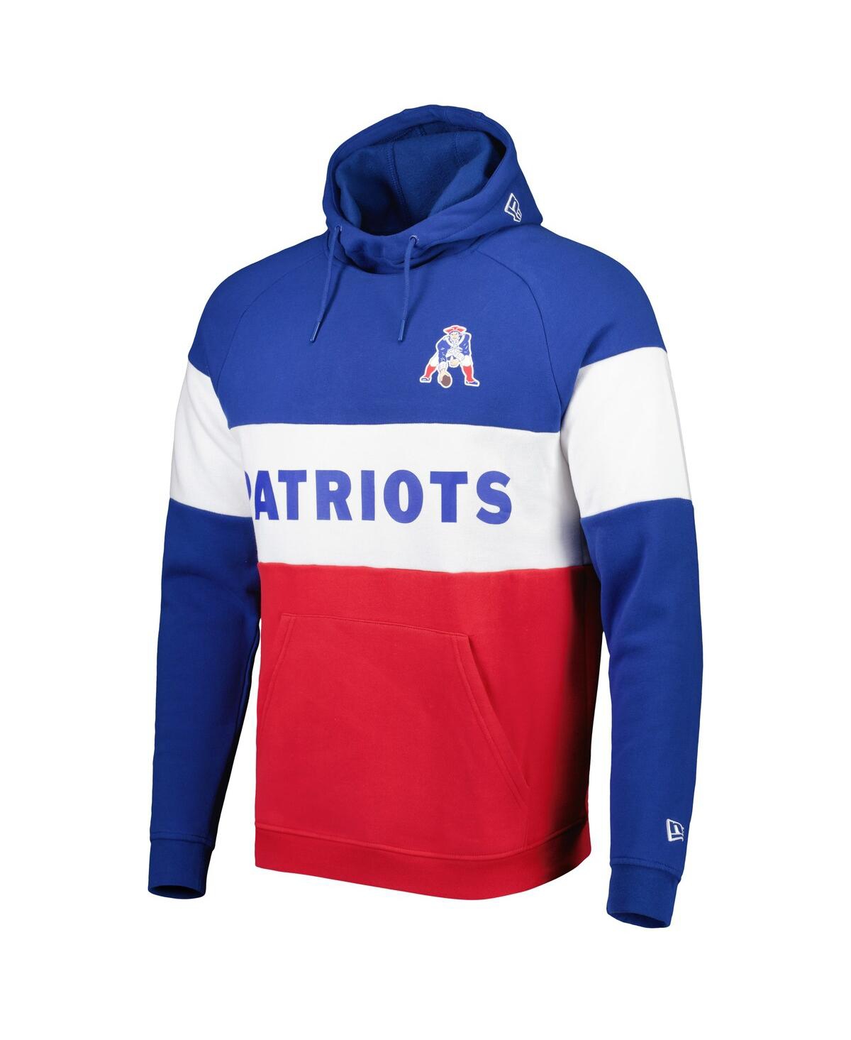 Shop New Era Men's  Red, Royal New England Patriots Colorblock Throwback Pullover Hoodie In Red,royal