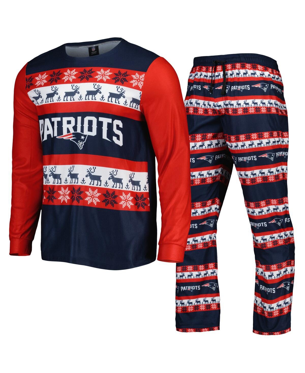 Shop Foco Men's  Navy New England Patriots Team Ugly Pajama Set
