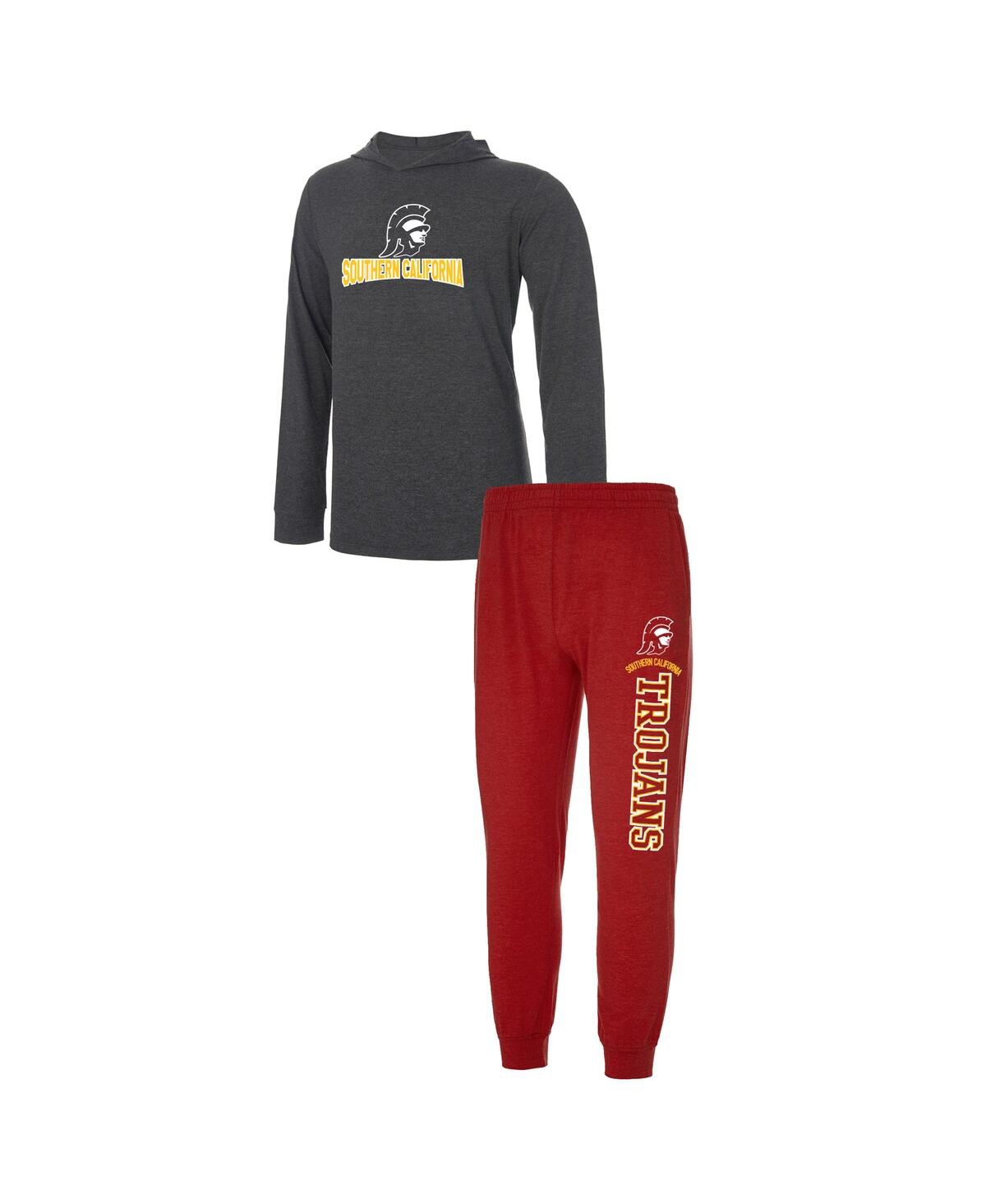 Concepts Sport Men's  Cardinal, Charcoal Usc Trojans Meter Pullover Hoodie And Joggers Sleep Set In Cardinal,charcoal