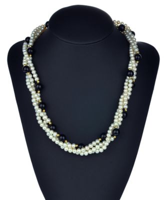 Macy's - Freshwater Pearl (4-1/2 - 5mm) & Onyx Triple Twist 18" Collar Necklace