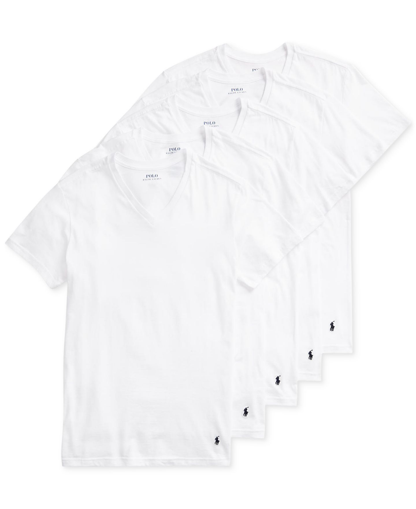 Мужские футболки Polo Ralph Lauren 5-Pack Slim Fit Classic Cotton V-Neck T-Shirts, цвет: Белый — фото 1