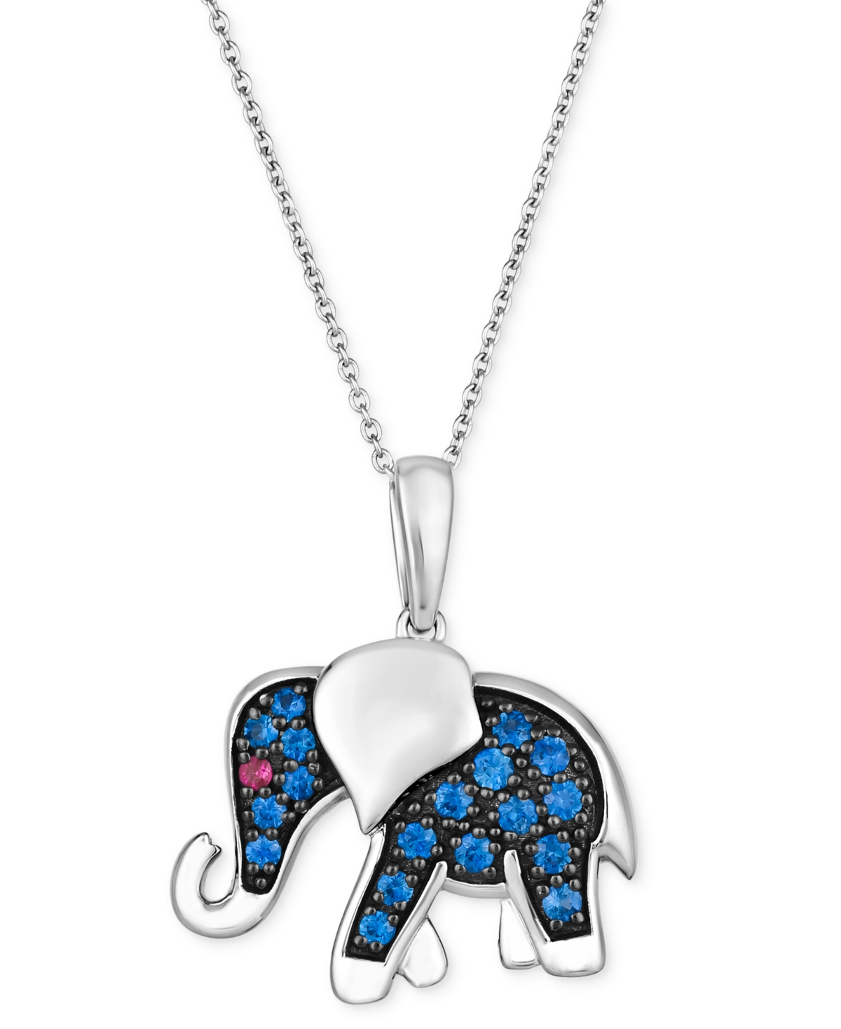 Le Vian Blueberry Sapphire (3/8 Ct. T.w.) & Passion Ruby Accent Elephant Pendant Necklace In 14k White Gold, In No Color