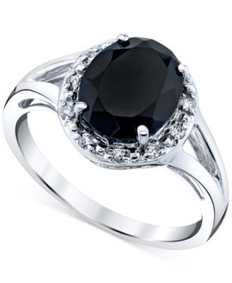 Macy's - Onyx & Diamond (1/10 ct. t.w.) Halo Ring in Sterling Silver