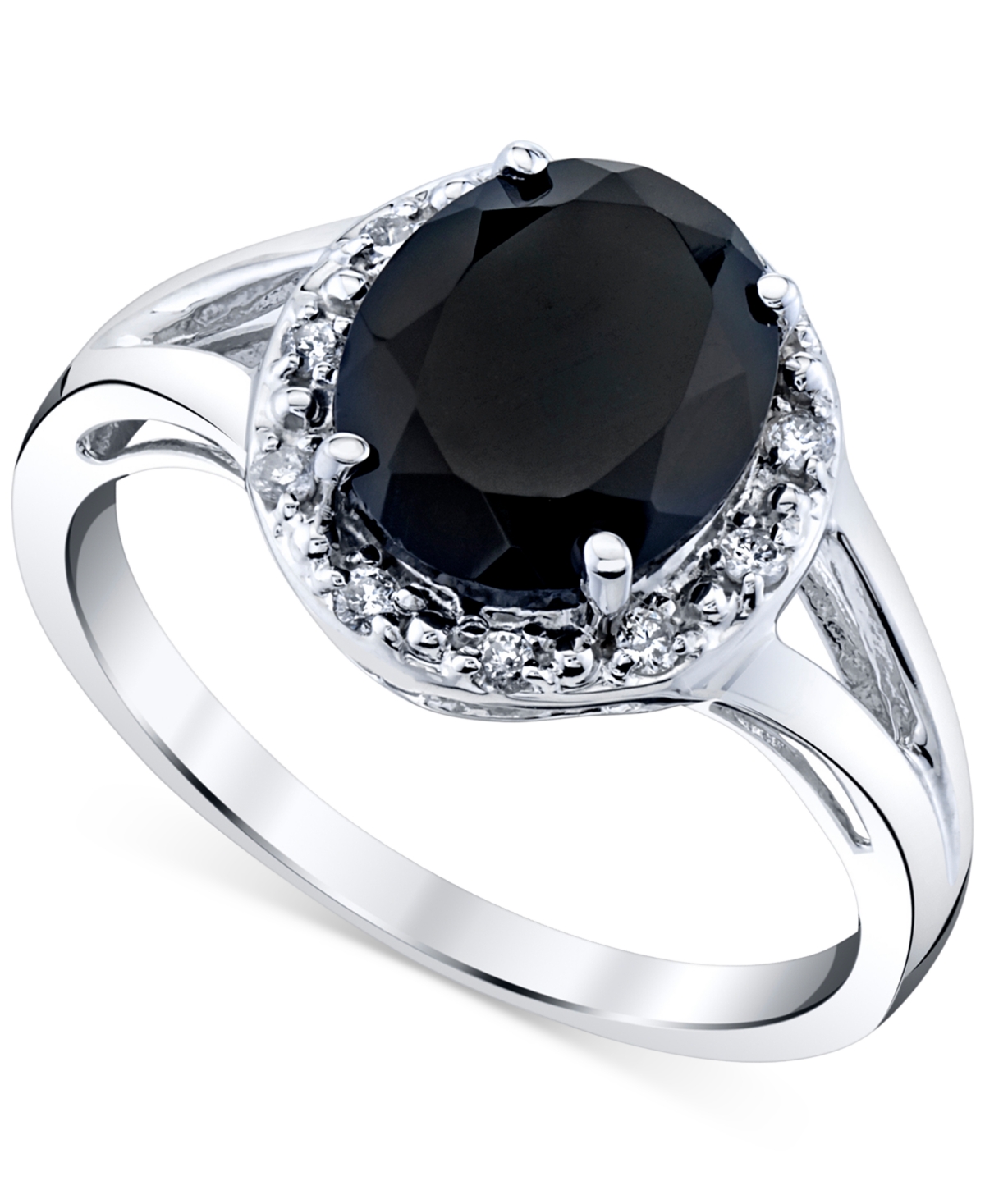 Macy's Onyx & Diamond (1/10 Ct. T.w.) Halo Ring In Sterling Silver