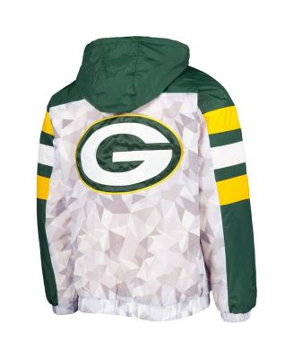 Men's White, Green Green Bay Packers Thursday Night Gridiron Raglan Half-Zip Hooded Jacket