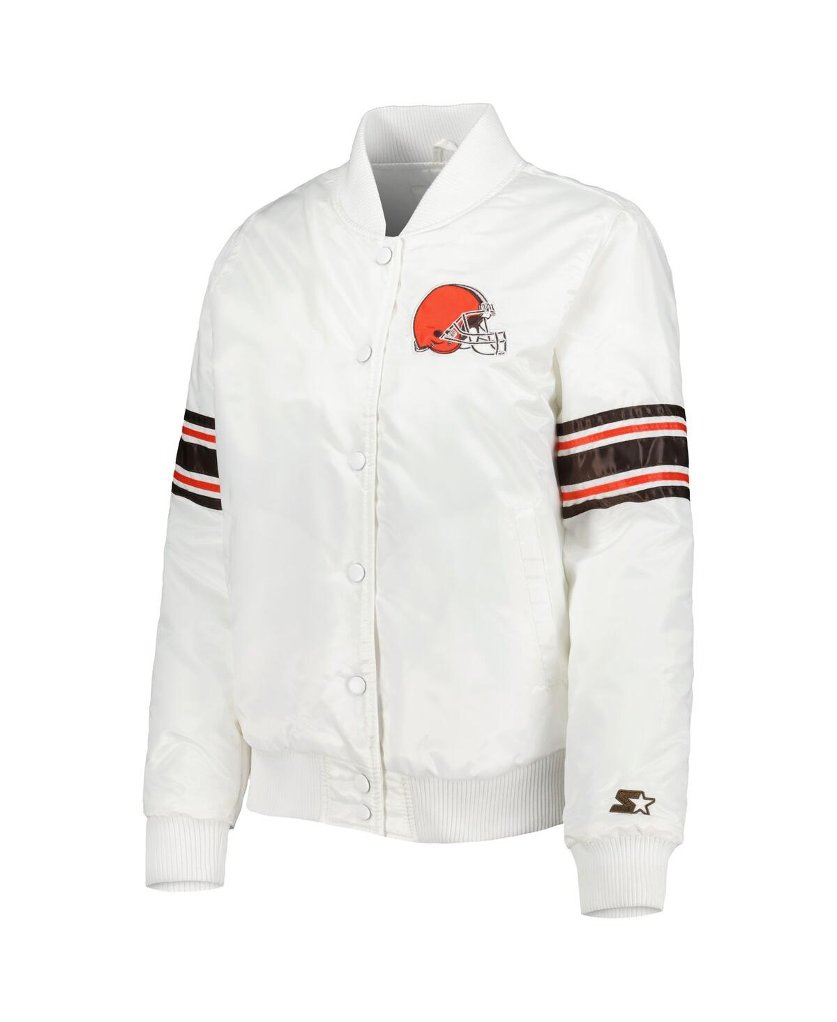 STARTER WOMEN'S STARTER WHITE CLEVELAND BROWNS LINE UP SATIN FULL-SNAP VARSITY JACKET 