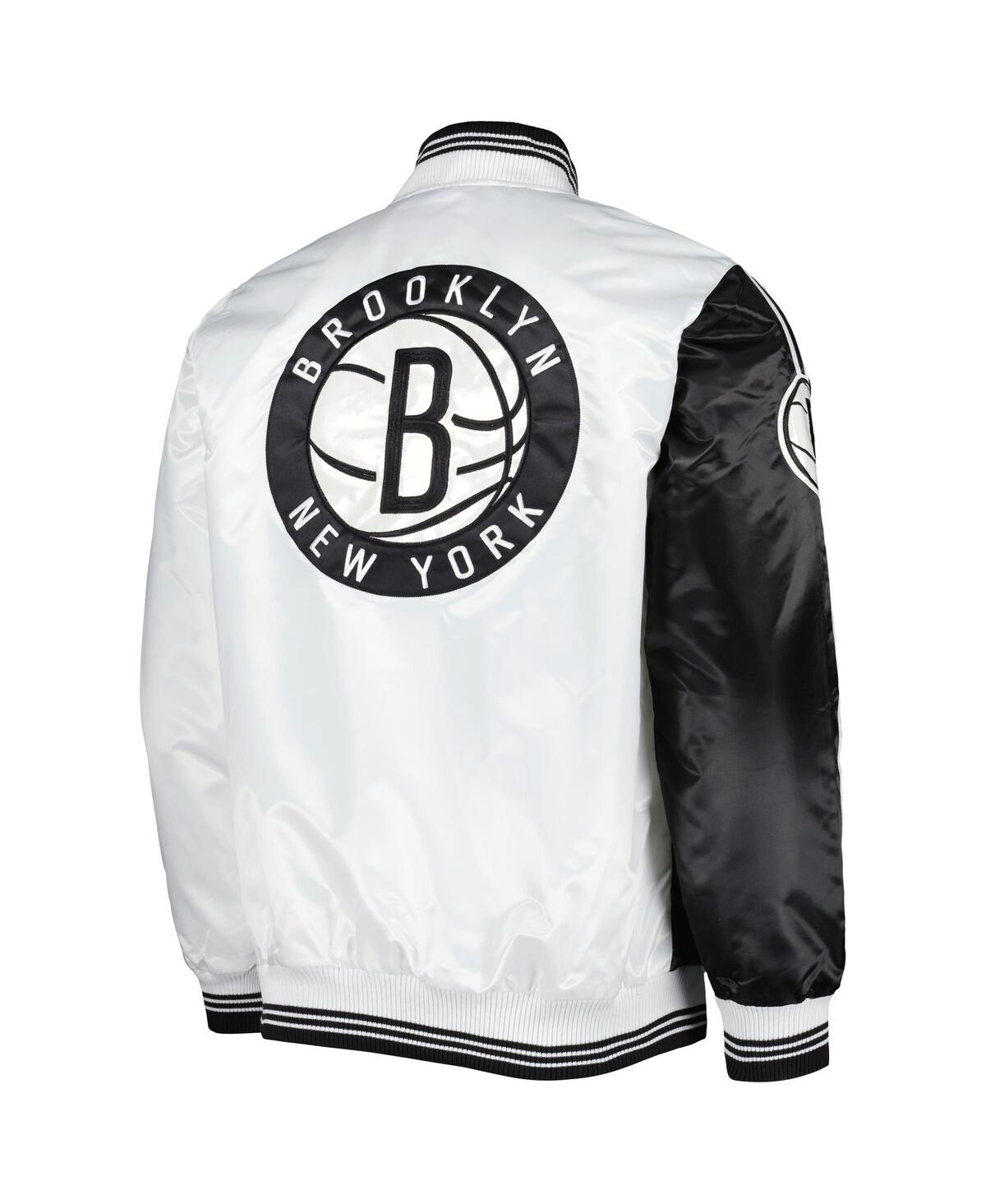 Shop Starter Men's  Black, White Brooklyn Nets Fast Break Satin Full-snap Jacket In Black,white