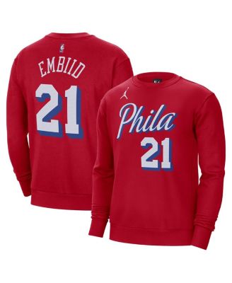 Men's Joel Embiid Red Philadelphia 76ers Statement Name and Number Pullover Sweatshirt